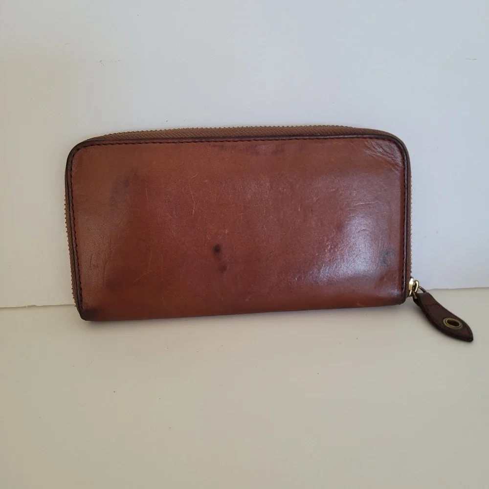 Zario Grandee Brown Leather Zip Around Wallet Long Accordion Organizer Mens